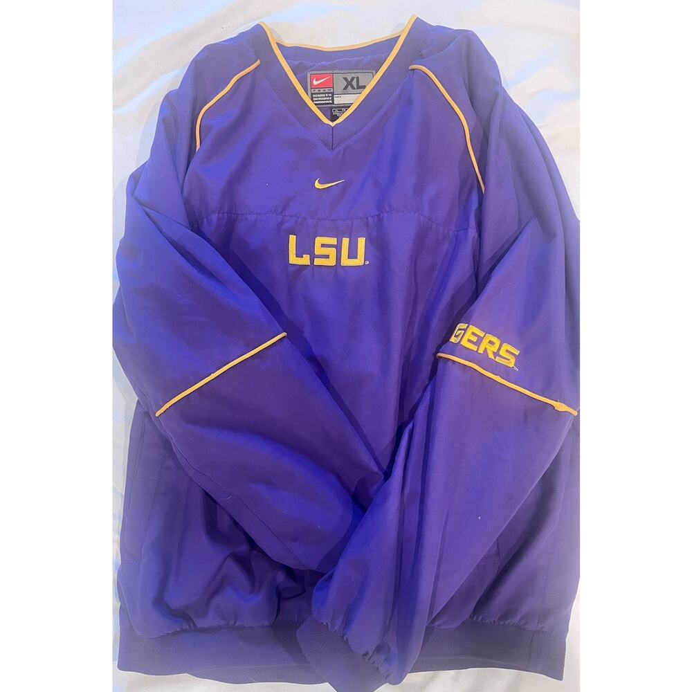 Vintage 90s/Y2K Nike Team LSU Tigers V-neck pullover windbreaker jacket XL - Picture 2 of 10